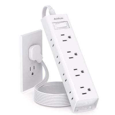 Flat Plug Power Strip, Ultra Thin Flat Extension Cord - Addtam 12 Widely AC 3 Sides Multiple Outlets, 5Ft, 1050J Surge Protector, Wall Mount, Desk Charging Station for Home Office Dorm Room Essentials