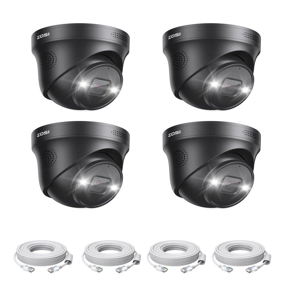 ZOSI 4PK 4K PoE Add On Cameras with Ethernet Cables,8MP Dome Security IP Camera Outdoor Indoor,Person Vehicle Detection,Night Vision,Sound & Light Alarm,2-Way Audio,Only Work ZOSI 4K PoE NVR