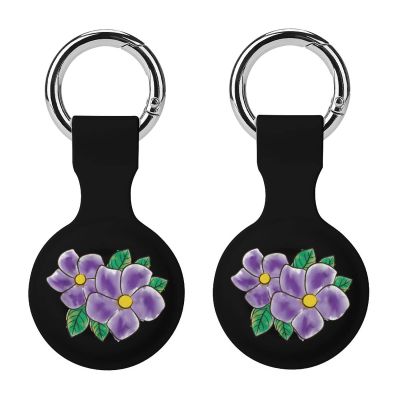 African Violet Flower Silicone Case Compatible with AirTag Durable Protective Cover with Keychain for Bags Pets 2PCS