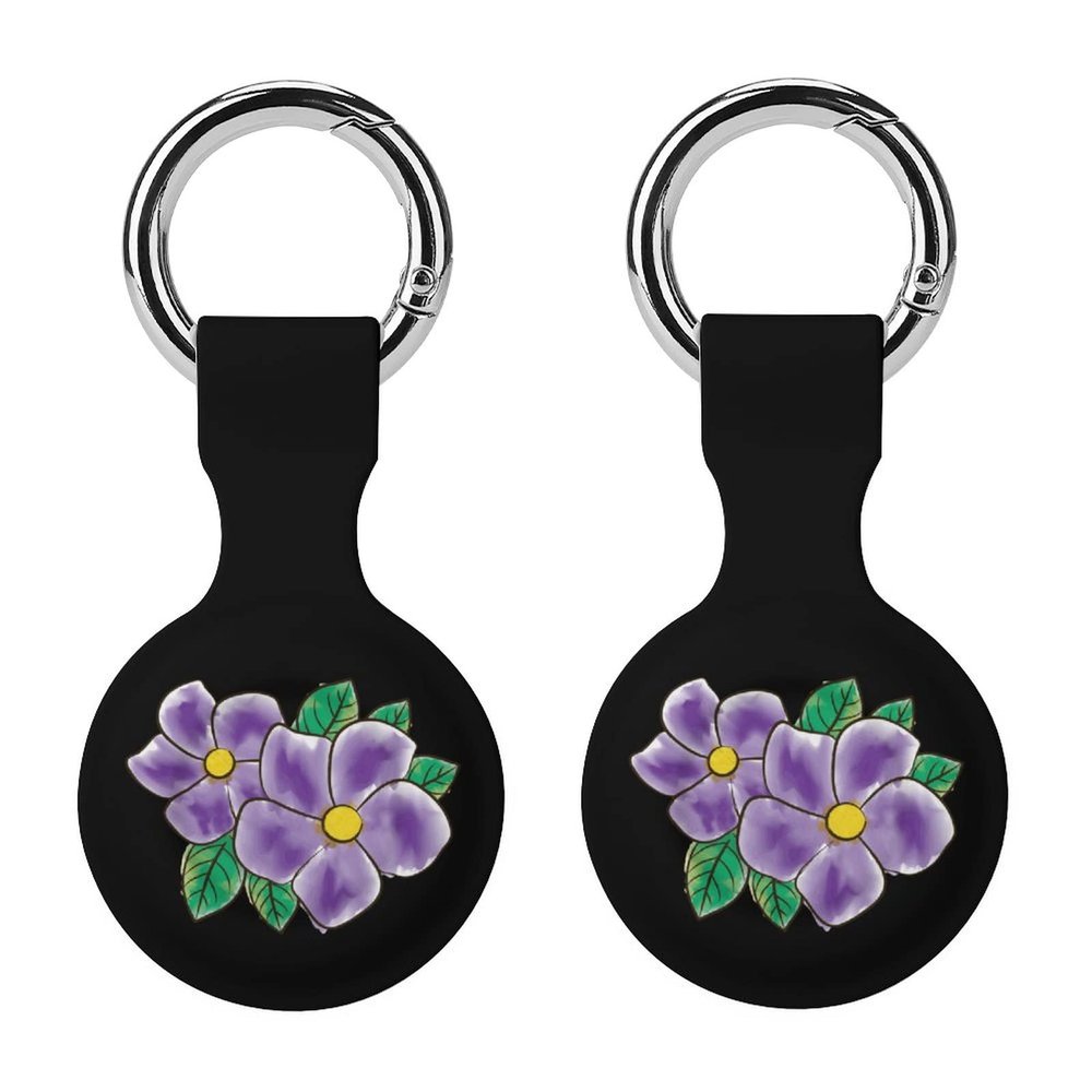 African Violet Flower Silicone Case Compatible with AirTag Durable Protective Cover with Keychain for Bags Pets 2PCS