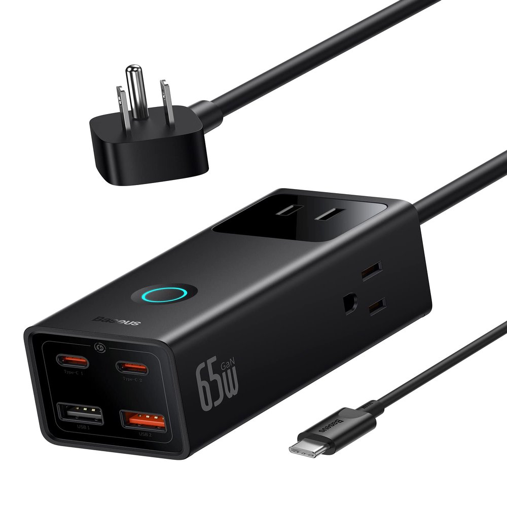 Baseus Power Strip Surge Protector 1200J - PD65W USB C Charger Extension Cord with 3 AC Outlets & 4 USB Port Fast Charging Charging Station for Office Dorm Room Home