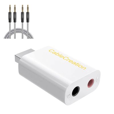 Bundle  2 Items: USB Audio Adapter External Stereo Sound Card + [2-Pack, 3 Ft] Aux Cord