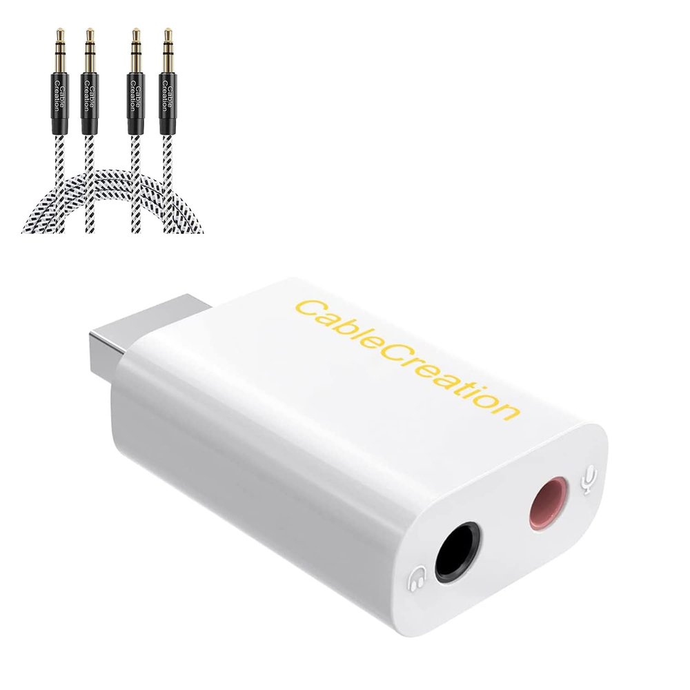 Bundle  2 Items: USB Audio Adapter External Stereo Sound Card + [2-Pack, 3 Ft] Aux Cord