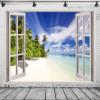 BELECO 7x5ft Fabric Tropical Beach Window View Backdrop Seascape Blue Sky White Clouds Palm Trees Summer Scenery Windowsill Background Hawaiian Seaside Party Decor Photo Studio Props Wall Mural view 3