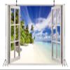 BELECO 7x5ft Fabric Tropical Beach Window View Backdrop Seascape Blue Sky White Clouds Palm Trees Summer Scenery Windowsill Background Hawaiian Seaside Party Decor Photo Studio Props Wall Mural view 4