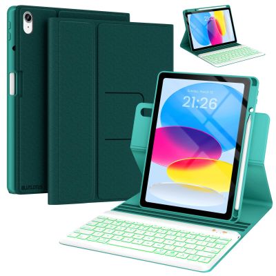 BLUTLOTUS Keyboard Case for iPad 11th a16 10th Generation, 360 Rotatable Cover with Pencil Holder, 7 Color Backlit Detachable Bluetooth Keyboard for 2022 10.9 inch & 2025 11''(Teal)