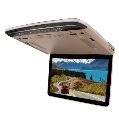 13.3in Car Overhead Monitor, 16:9 Widescreen TFT Screen Display 1080P HD Car Overhead Video Player with Dual Color Light, Built in FM, Flip Down Roof Mount MP5 Music Video Monitor (Beige)