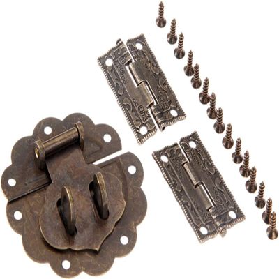 Antique Latch Hasp,Retro Bronze Iron Hinges,Butt Hinges Connectors Antique Bronze Toggle Hasp Latch Buckle + 2Pcs Decorative Cabinet Hinges Vintage Furniture Hardware for Jewelry Wooden Box Door Hinge
