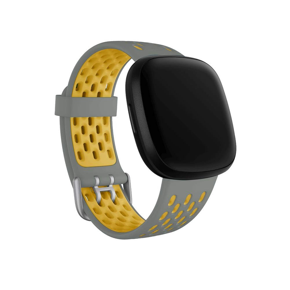 Seleek Replacement Bands Compatible with Fitbit Versa 3 / Versa 4 / Sense/Sense 2, Silicone Adjustable Classic Accessory Wristband Fitness Straps for Women Men LargeGrey+Yellow