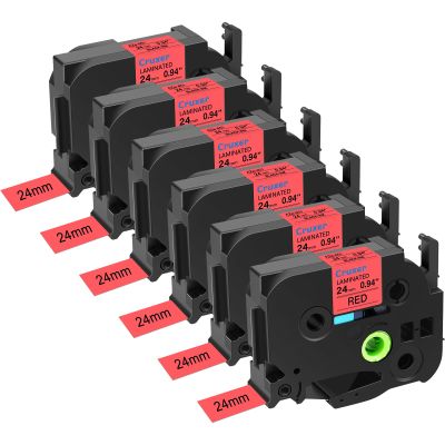 Cruxer 6 Pack Replacement for P-Touch TZe-451 TZ451 TZe451 24mm 0.94" Red Text on White Tape Compatible with ptouch PT-D600 D600VP P700 P750W P900W P950NW PTP710BT PT-9600 PT-H500LI Label Maker