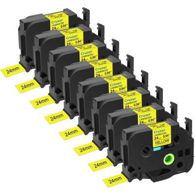 Cruxer 8 Pack Replacement for P-Touch TZe-651 TZ651 TZe651 24mm 0.94" Yellow Text on White Tape Compatible with ptouch PT-D600 D600VP P700 P750W P900W P950NW PTP710BT PT-9600 PT-H500LI Label Maker
