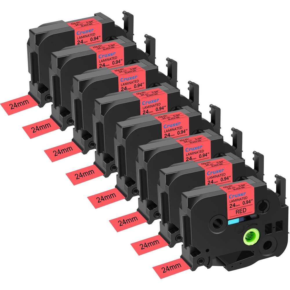 Cruxer 8 Pack Replacement for P-Touch TZe-451 TZ451 TZe451 24mm 0.94" Red Text on White Tape Compatible with ptouch PT-D600 D600VP P700 P750W P900W P950NW PTP710BT PT-9600 PT-H500LI Label Maker