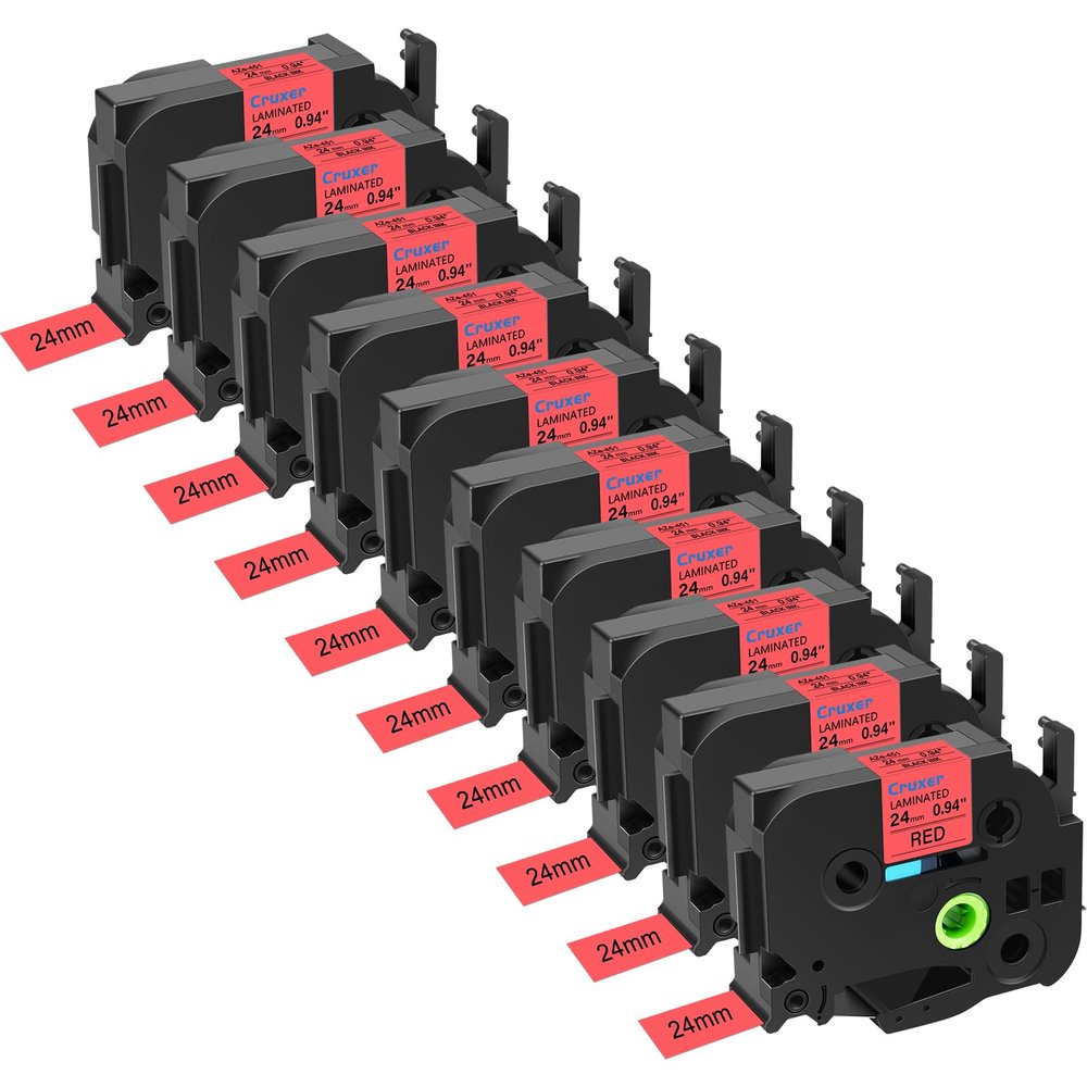 Cruxer 10 Pack Replacement for P-Touch TZe-451 TZ451 TZe451 24mm 0.94" Red Text on White Tape Compatible with ptouch PT-D600 D600VP P700 P750W P900W P950NW PTP710BT PT-9600 PT-H500LI Label Maker