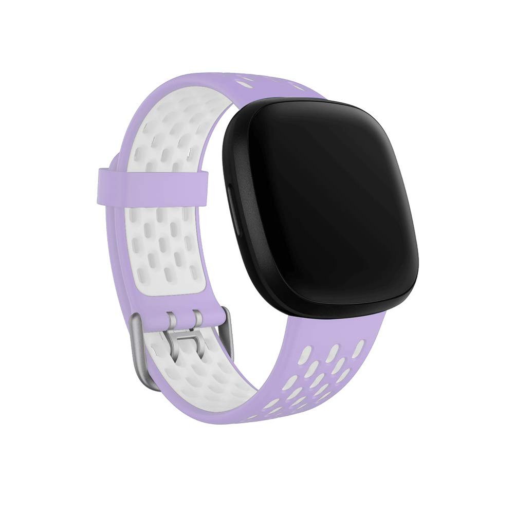 Seleek Replacement Bands Compatible with Fitbit Versa 3 / Versa 4 / Sense/Sense 2, Silicone Adjustable Classic Accessory Wristband Fitness Straps for Women Men SmallLilac+White