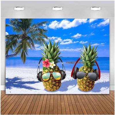 TOAOFY Summer Beach Ocean Photo Backdrop Blue Sky Tropical Palm Tree Background Funny Pineapple Hawaii Beach Party Photo Decor Kids Child Birthday TAYBZT412