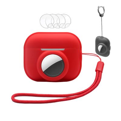2 in 1 for Airpods Pro 2 Case and AirTag Case Cover with 2 Lanyard, Silicone GPS Tracker Cover Holder for airtag, Carrying Case for airpods pro 2, Soft Shock-Proof Anti-Scratch Anti-Lost Red