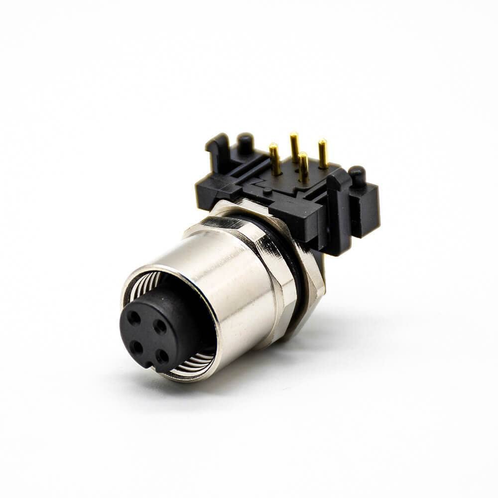 M12 Connector Female 4Pin PCB Mount Right Angle A Code Back Mount Solder type Connector