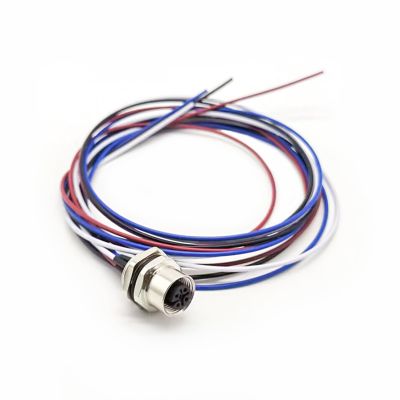 Waterproof M12 Connector Female 4Pin Bulkhead A Coded Straight Shiled Panel Mount Receptacle With Wires 1M AWG22