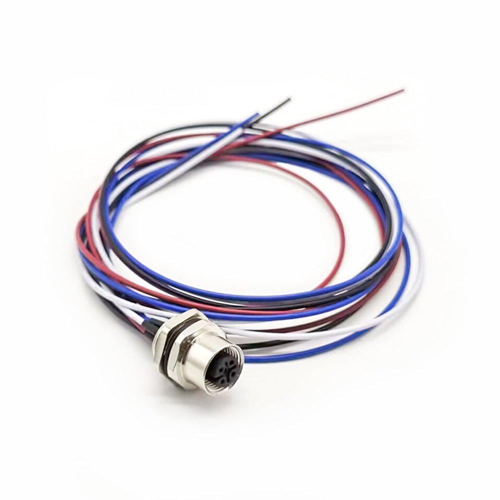 Waterproof M12 Connector Female 4Pin Bulkhead A Coded Straight Shiled Panel Mount Receptacle With Wires 1M AWG22