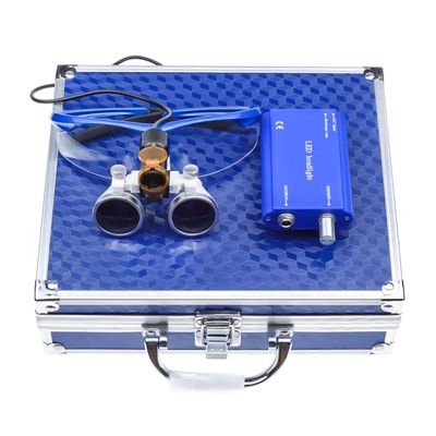 MrHugoo White Lens Tube 3.5X Optical Glass Binocular Loupes with LED Head Light Lamp 5W, Carrying Aluminum Case (Blue)