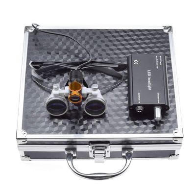 MrHugoo White Lens Tube 3.5X Optical Glass Binocular Loupes with LED Head Light Lamp 5W, Carrying Aluminum Case (Black)