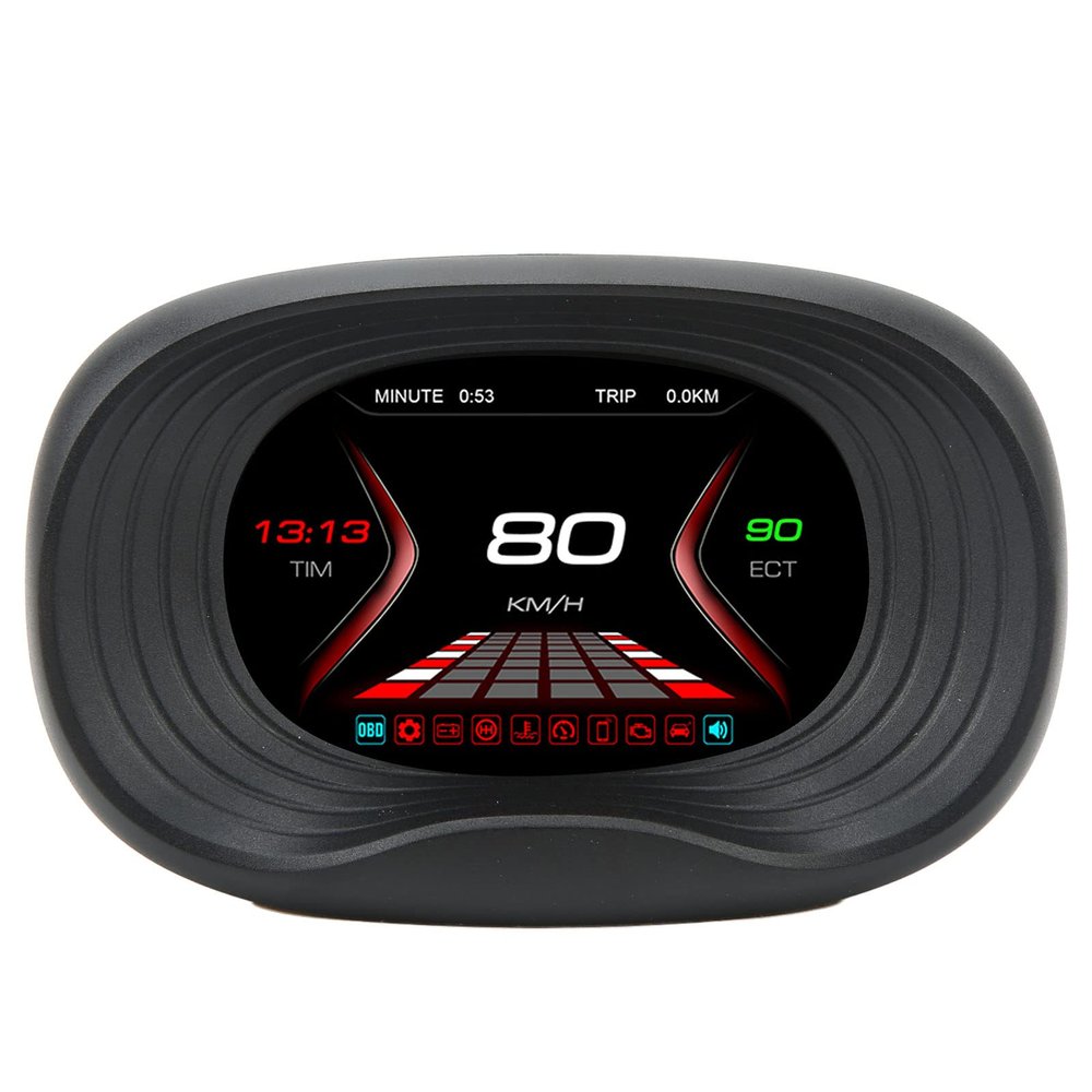 Car HUD, Multifunctional Vehicle OBD Gauge Display, 3.0in Color LCD HUD Digital Speedometer for OBD2 Model Gasoline Vehicles