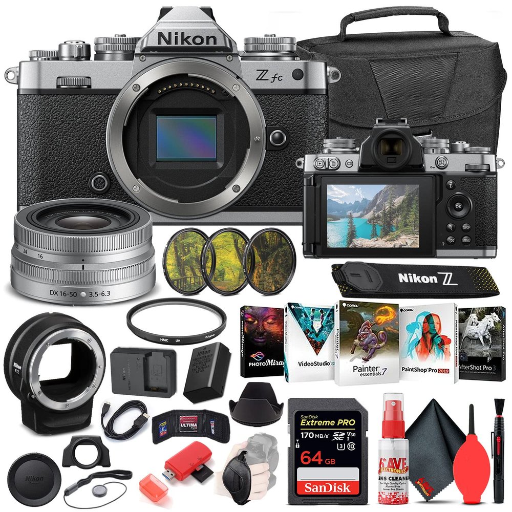 Nikon Z fc Mirrorless Digital Camera with 16-50mm Lens (Black, 1675) Bundle with FTZ Adapter + 64GB Extreme PRO SD Card + Camera Bag + Editing Software + 4pc Filter Kit + More (Renewed)