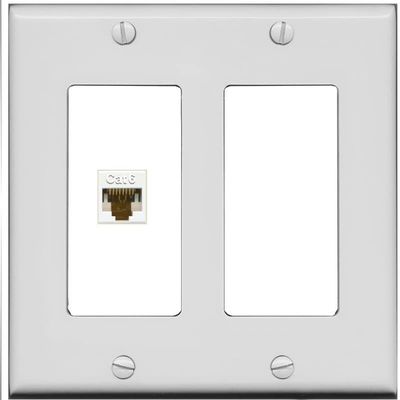 RiteAV 1 Port Cat6 Ethernet Wall Plate Female-Female - 2 Gang Decorative [Gray/White]