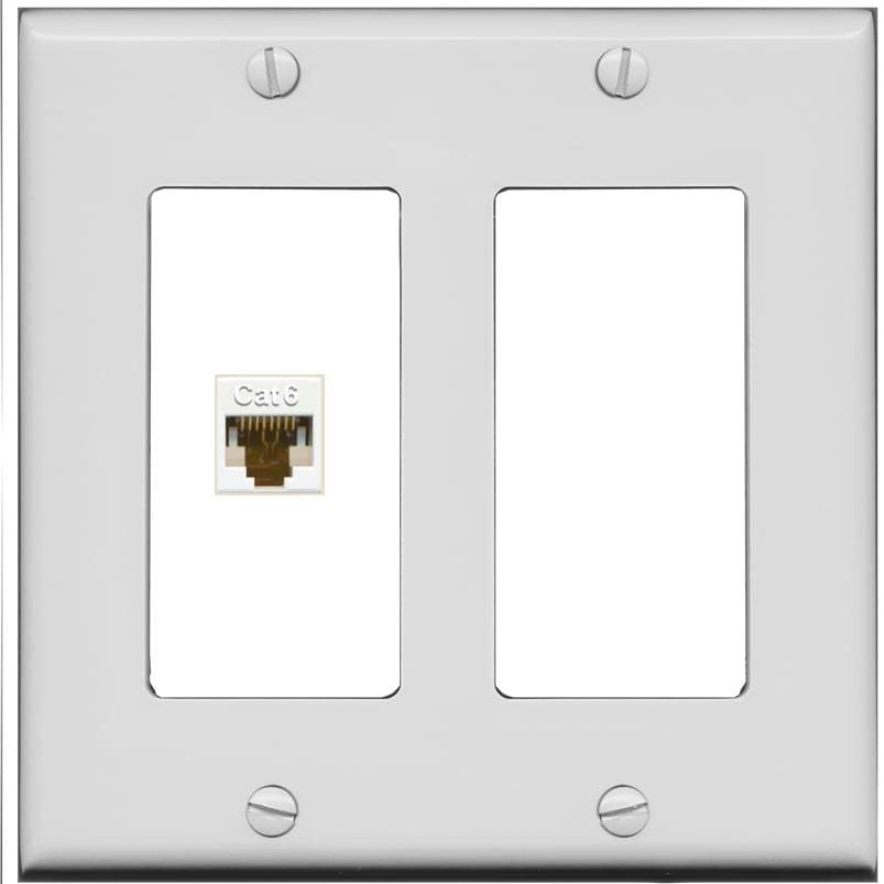 RiteAV 1 Port Cat6 Ethernet Wall Plate Female-Female - 2 Gang Decorative [Gray/White]