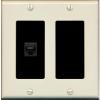 RiteAV 1 Port Cat6 Ethernet Wall Plate Female-Female - 2 Gang Decorative [Light-Almond/Black] view 1