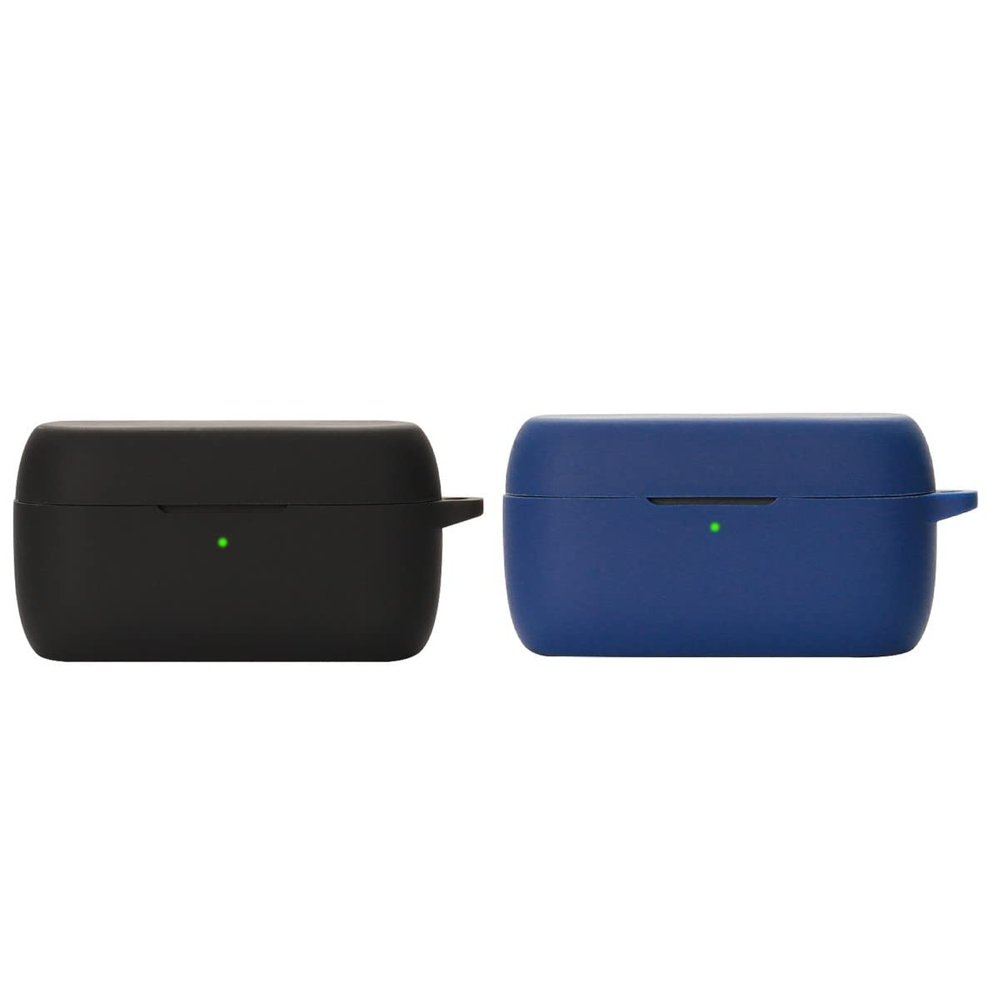2 Pack DAYJOY Soft Silicone Protective Case Compatible with Jabra Evolve2 Buds True Wireless Earbuds, Protective Skin Sleeve with Key Chain (Black+Blue)