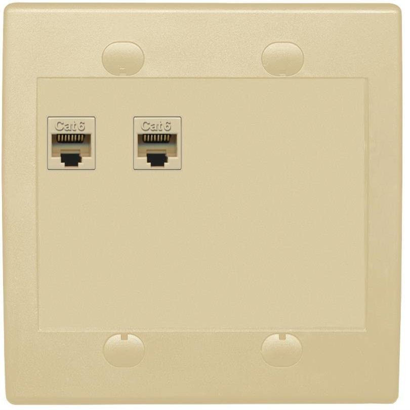 RiteAV 2 Port Cat6 Ethernet Wall Plate - Flat 2 Gang [Ivory/Ivory]