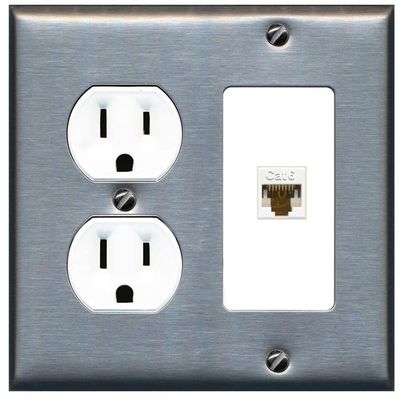RiteAV 1 Port Cat6 Ethernet Wall Plate Female-Female - Round Outlet [Stainless/White]