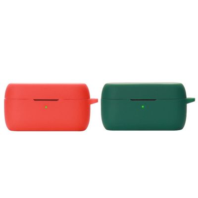 2 Pack DAYJOY Soft Silicone Protective Case Compatible with Jabra Evolve2 Buds True Wireless Earbuds, Protective Skin Sleeve with Key Chain (red+Green)