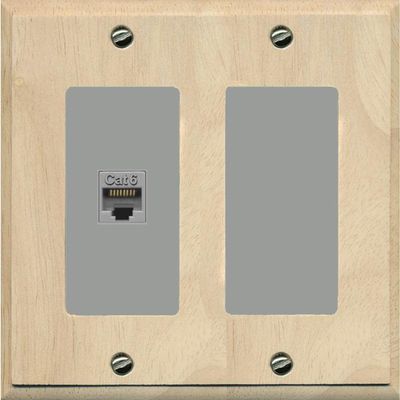 RiteAV 1 Port Cat6 Ethernet Wall Plate Female-Female - 2 Gang Decorative [Wood/Gray]