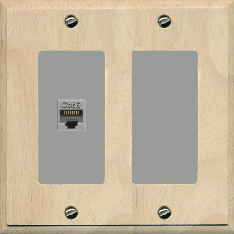 RiteAV 1 Port Cat6 Ethernet Wall Plate Female-Female - 2 Gang Decorative [Wood/Gray]