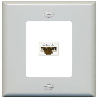 RiteAV Decorative 1 Port Cat6 Ethernet Wall Plate Female-Female - 1 Gang [Gray/White]
