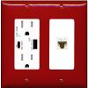 RiteAV 1 Port Cat6 Ethernet Wall Plate Female-Female - USB A+C Charger Outlet [Red/White] view 1