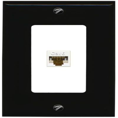 RiteAV Decorative 1 Port Cat6 Ethernet Wall Plate Female-Female - 1 Gang [Black/White]