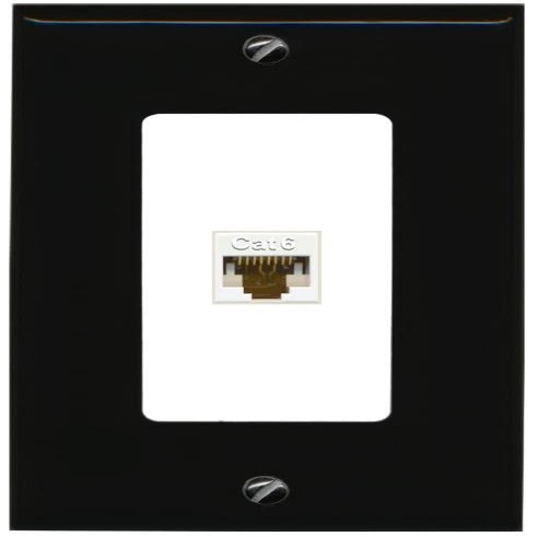 RiteAV Decorative 1 Port Cat6 Ethernet Wall Plate Female-Female - 1 Gang [Black/White]