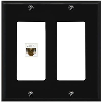 RiteAV 1 Port Cat6 Ethernet Wall Plate Female-Female - 2 Gang Decorative [Black/White]