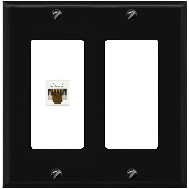 RiteAV 1 Port Cat6 Ethernet Wall Plate Female-Female - 2 Gang Decorative [Black/White]