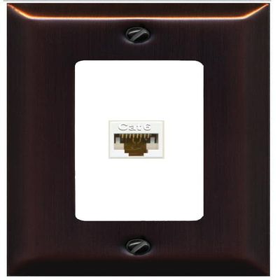RiteAV Decorative 1 Port Cat6 Ethernet Wall Plate Female-Female - 1 Gang [Bronze/White]