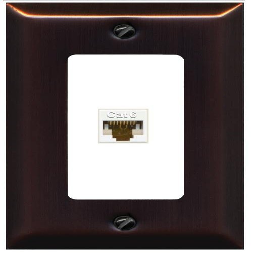 RiteAV Decorative 1 Port Cat6 Ethernet Wall Plate Female-Female - 1 Gang [Bronze/White]