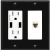 RiteAV 1 Port Cat6 Ethernet Wall Plate Female-Female - USB Charger Outlet [Black/White] view 1