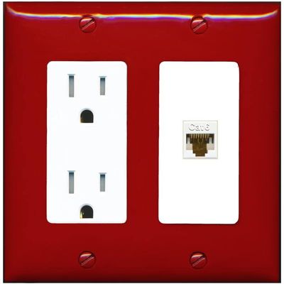 RiteAV 1 Port Cat6 Ethernet Wall Plate Female-Female - Tamper-Resistant Outlet [Red/White]