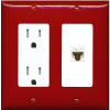 RiteAV 1 Port Cat6 Ethernet Wall Plate Female-Female - Tamper-Resistant Outlet [Red/White] view 1