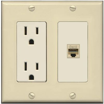 RiteAV 1 Port Cat6 Ethernet Wall Plate Female-Female - Outlet [Ivory/Light-Almond]