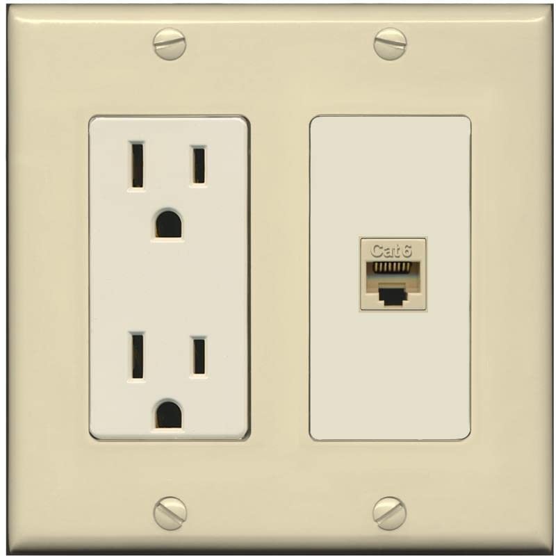 RiteAV 1 Port Cat6 Ethernet Wall Plate Female-Female - Outlet [Ivory/Light-Almond]