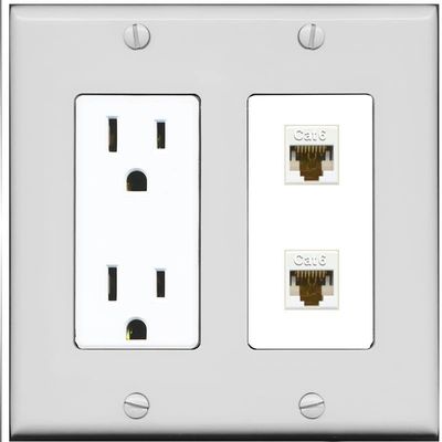 RiteAV 2 Port Cat6 Ethernet Wall Plate - Outlet [Gray/White]